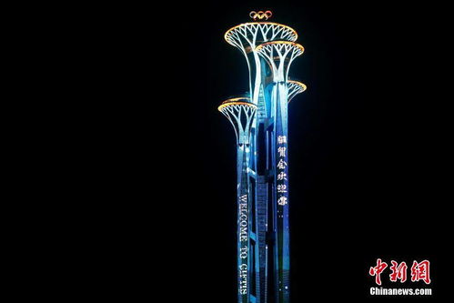 北京奥林匹克塔亮起 服贸会 主题灯光