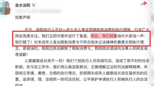 9岁老赖案经办法院发布致歉声明 我们错了 已依法解除限制消费令